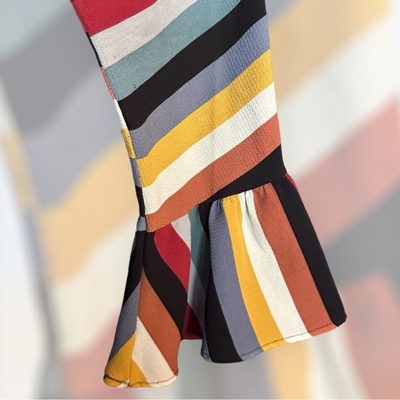 Altar’s StateRetro Tie Front Blouse Medium Vertical Stripe Knotted Crop 70s - Picture 4 of 4